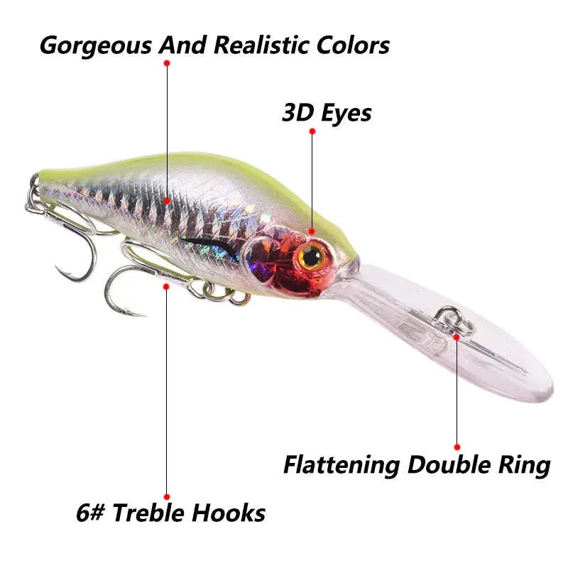 10.5cm deep diving Mino fishing lure with long tongue board, showing colour options.