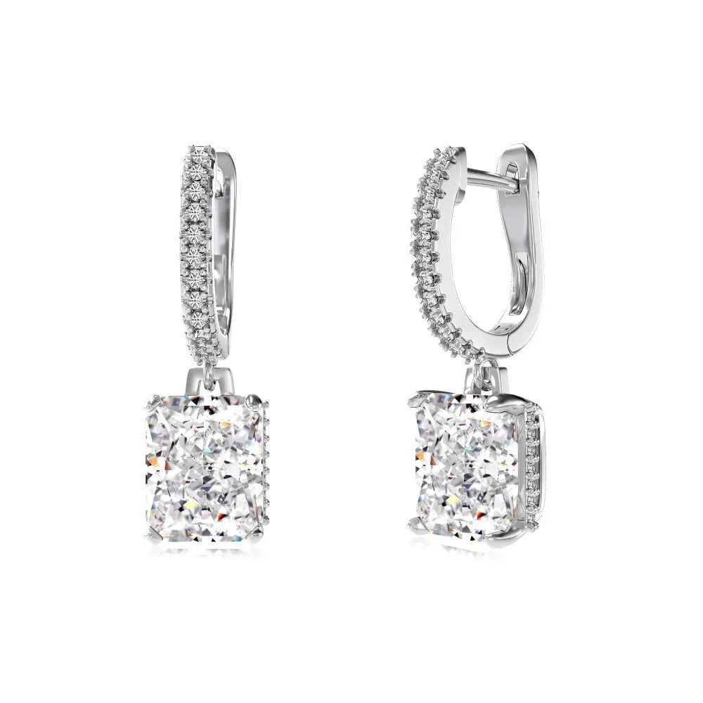 S925 fine silver lock stud earrings with geometric quadrilateral shape and electroplated finish in silver-white colour