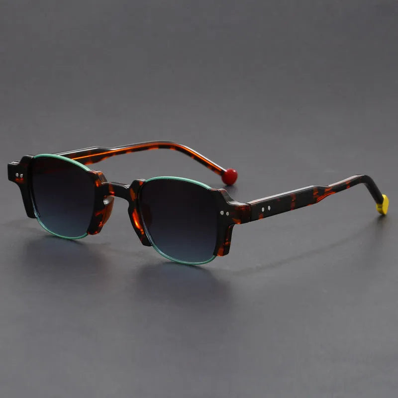 European and American retro pin square frame sunglasses in dark green, side view