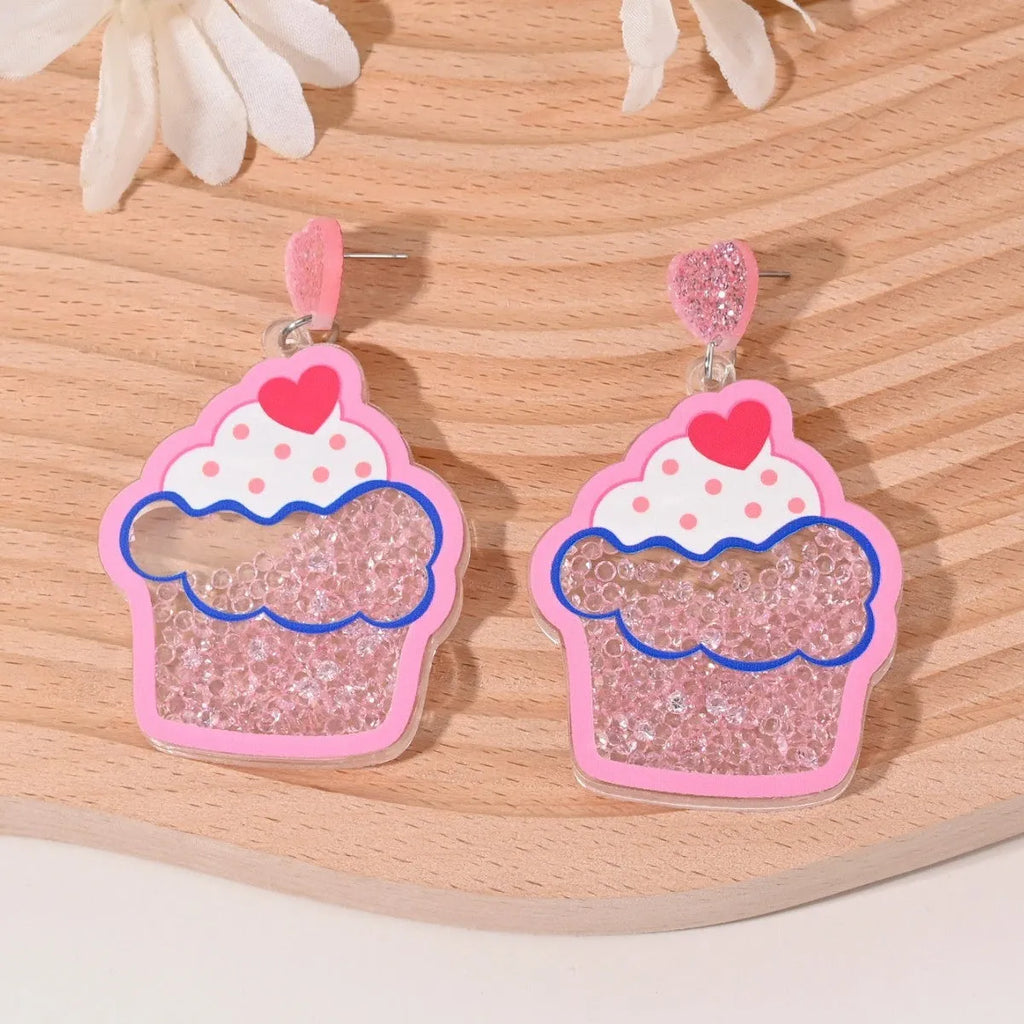 Acrylic dangle earrings for women featuring fruit and cake designs in pastoral style