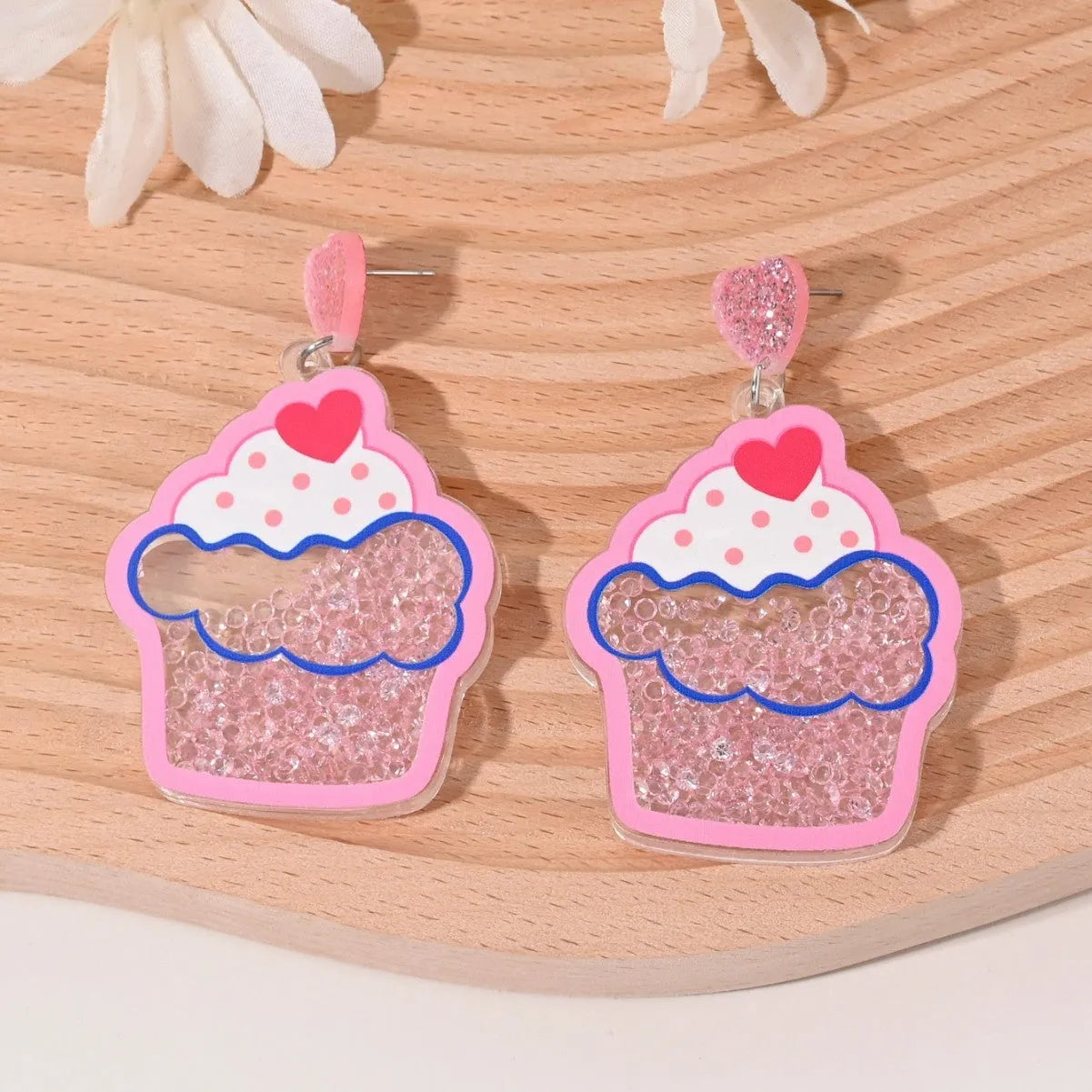 Acrylic dangle earrings for women featuring fruit and cake designs in pastoral style