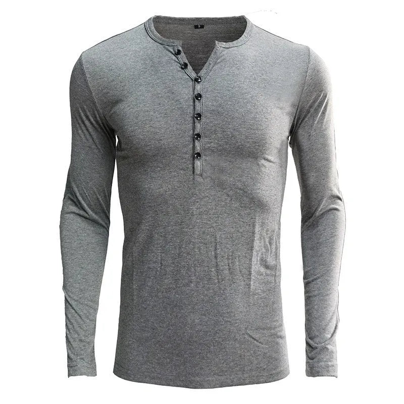 European and American men's long sleeve cotton blend t-shirt in solid colour, pullover style, available in sizes S to XXL