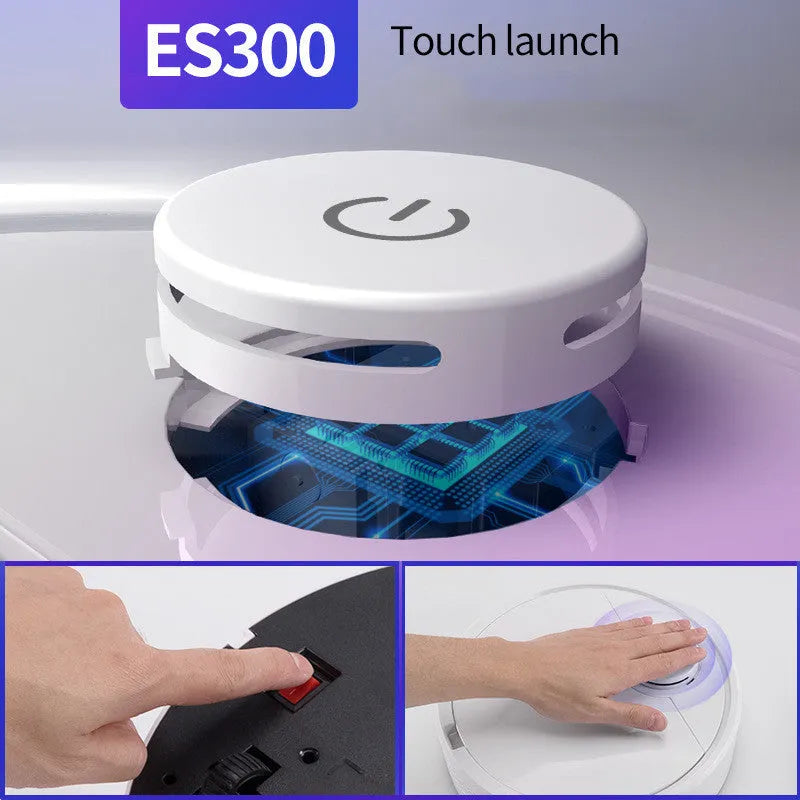 Compact round automatic sweeping robot cleaner on hard floor