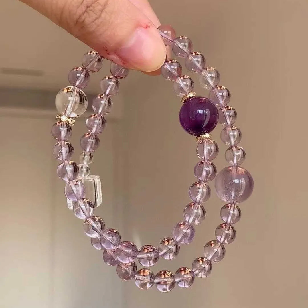 Artificial crystal amethyst bracelet for women with electroplated U-shaped design and pearl accents, imitation amethyst pearl colour option