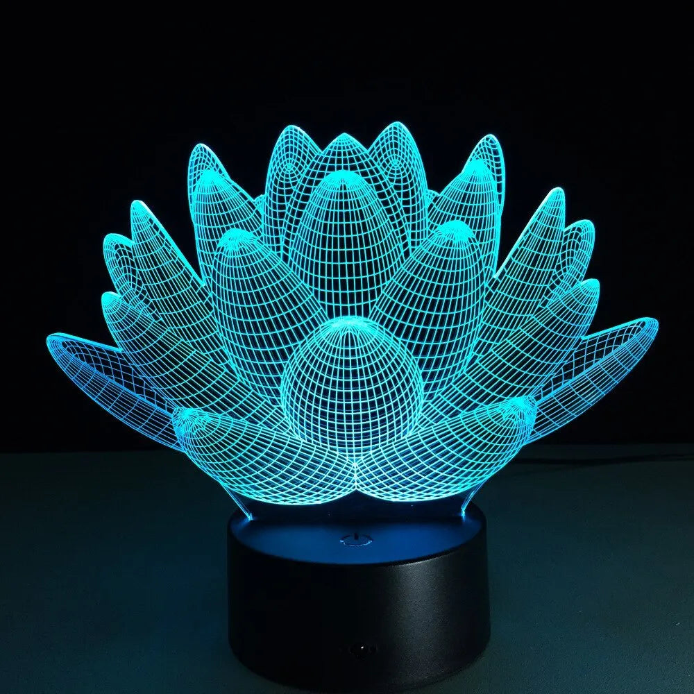 LED lotus night light acrylic shade 220x130mm touch controller 7 colours remote