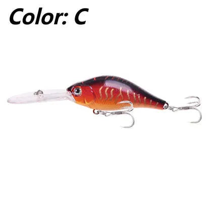 10.5cm deep diving Mino fishing lure with long tongue board, showing colour options.