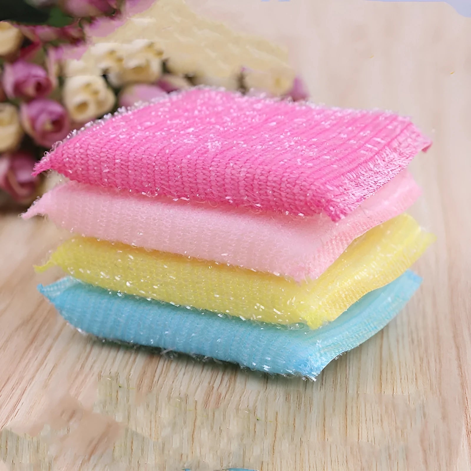 Pinstripe fabric sponge cleaning mop in macaron colours for wet and dry dishwashing