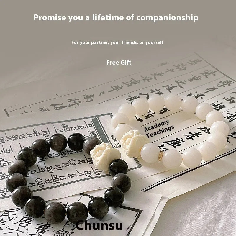 Xingshi obsidian single circle prayer beads bracelet for men, 12mm chamfered square-grain beads on hand