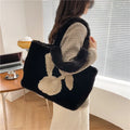 Plush cartoon rabbit ears shoulder bag in solid colour with large tote capacity