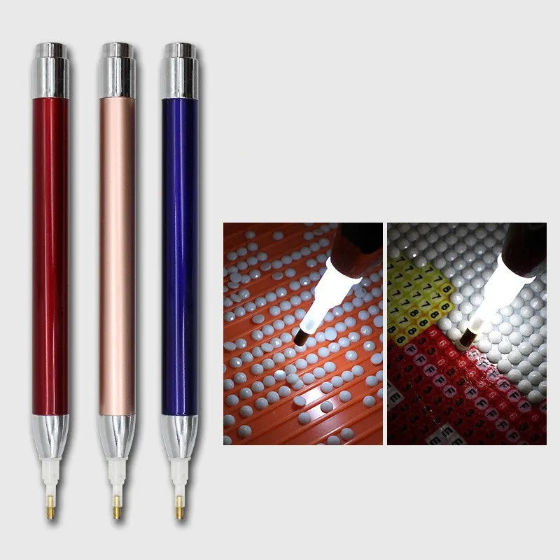 Luminous single-head diamond painting drill pen in gold with aluminium alloy body
