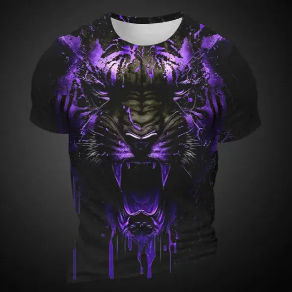 Men's 3D tiger pattern short sleeve T-shirt in polyester with digital printing