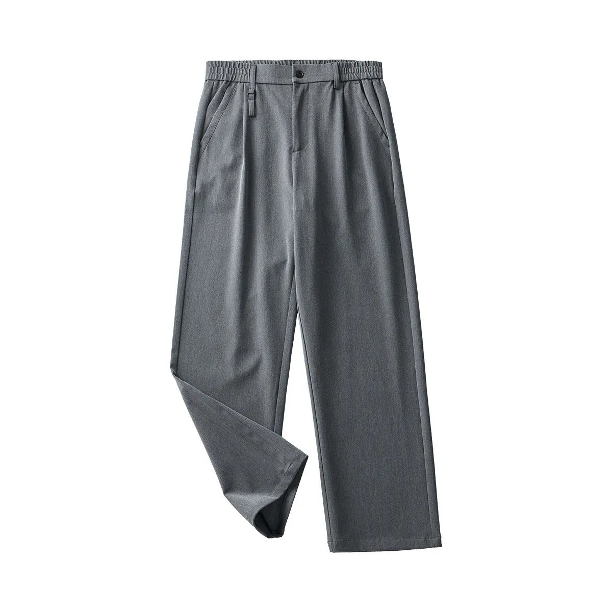 Business casual draping suit pants in black with loose straight leg and solid colour design