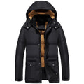 Men's velvet padded jacket double breasted hooded winter coat with patterned fabric