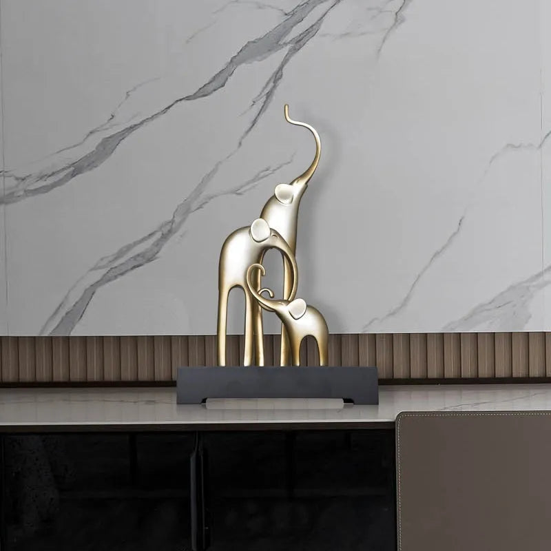 European style fortune elephant ornament made of resin in bright gold finish