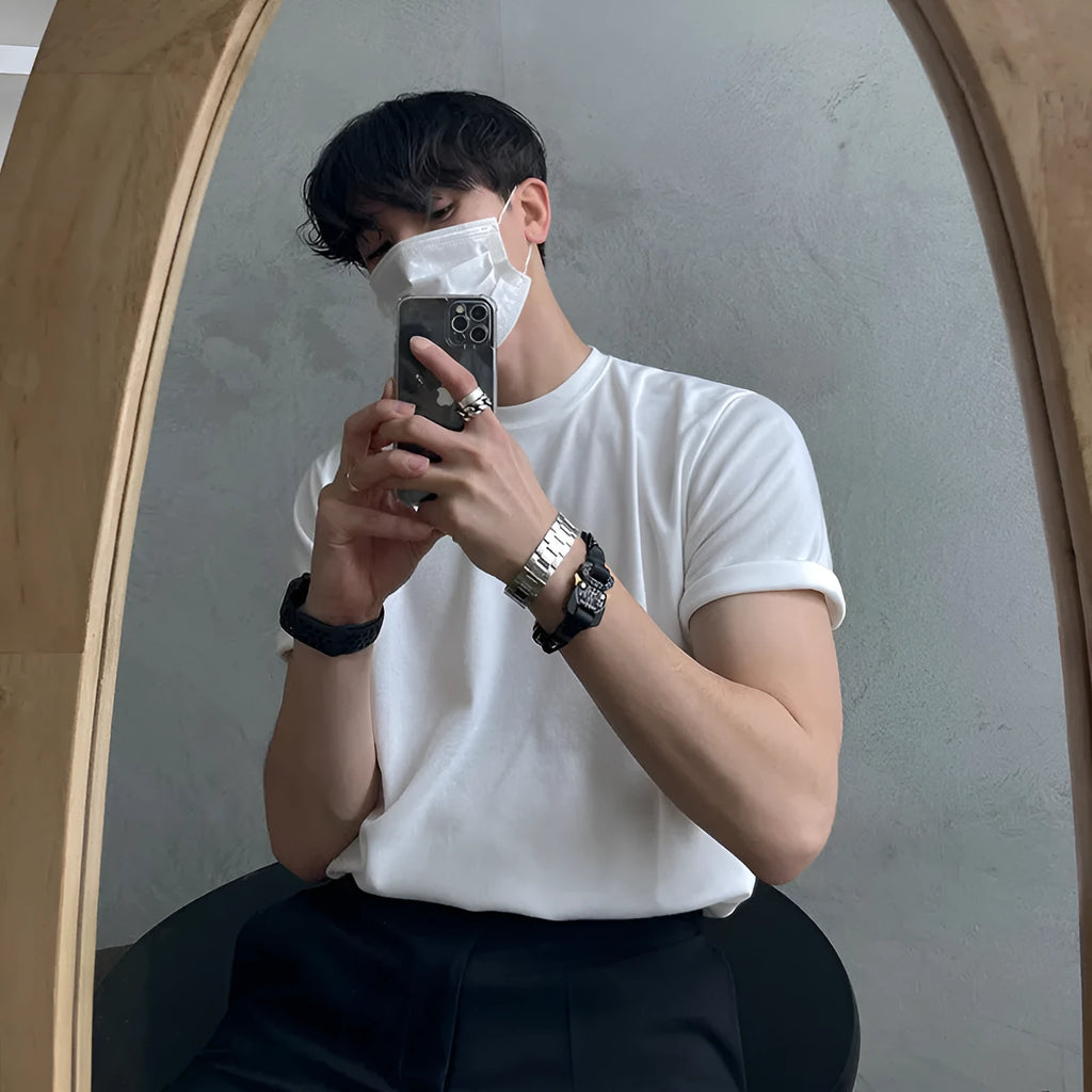 Men's slim fit cotton half sleeve T-shirt in solid black or white colours
