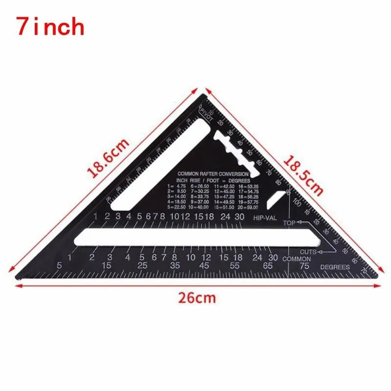 Black oxidation aluminium triangle ruler square with 90 and 45 degree edges, 12 inch model