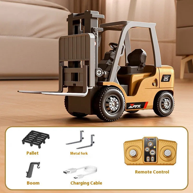 1:64 scale mini alloy forklift remote control model with cargo attachments and dual-mode Bluetooth operation