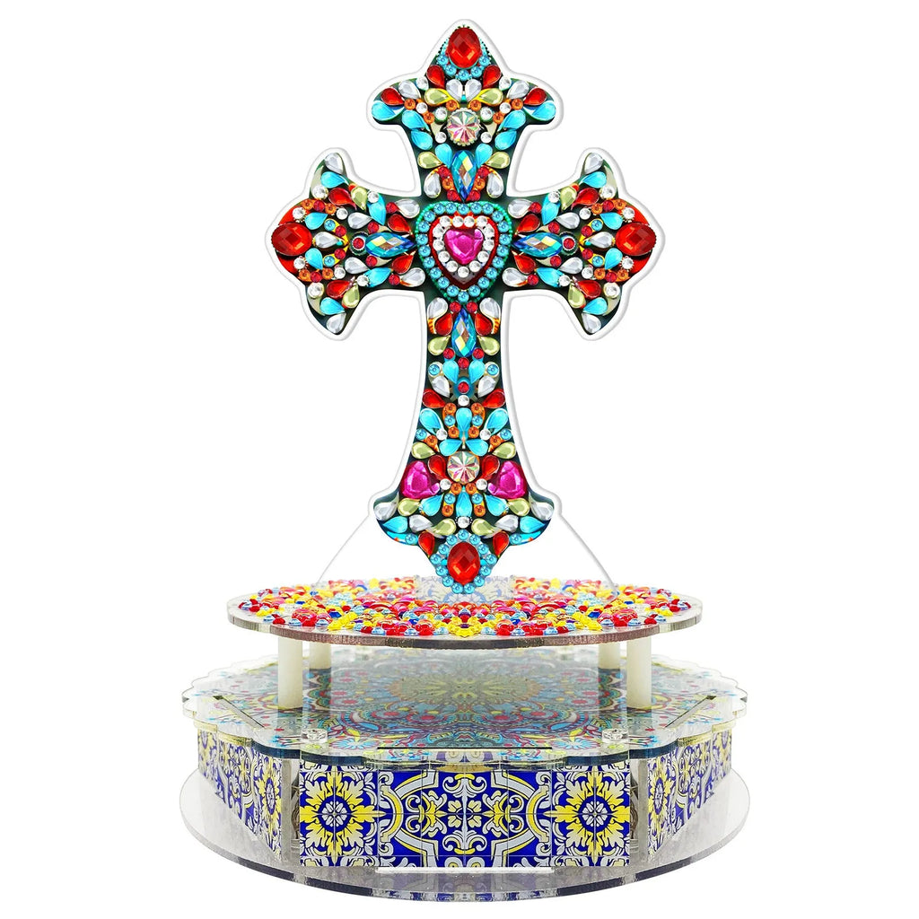 DIY diamond painting music box kit with PVC bottom plates, music movement, and light string