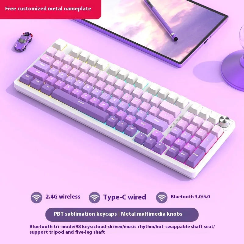 98-key wireless mechanical keyboard kit with display screen options and metal control knob