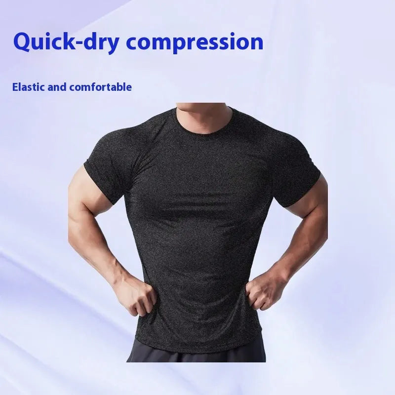 Men's tight stretch quick-dry running T-shirt in polyester blend available in four colours