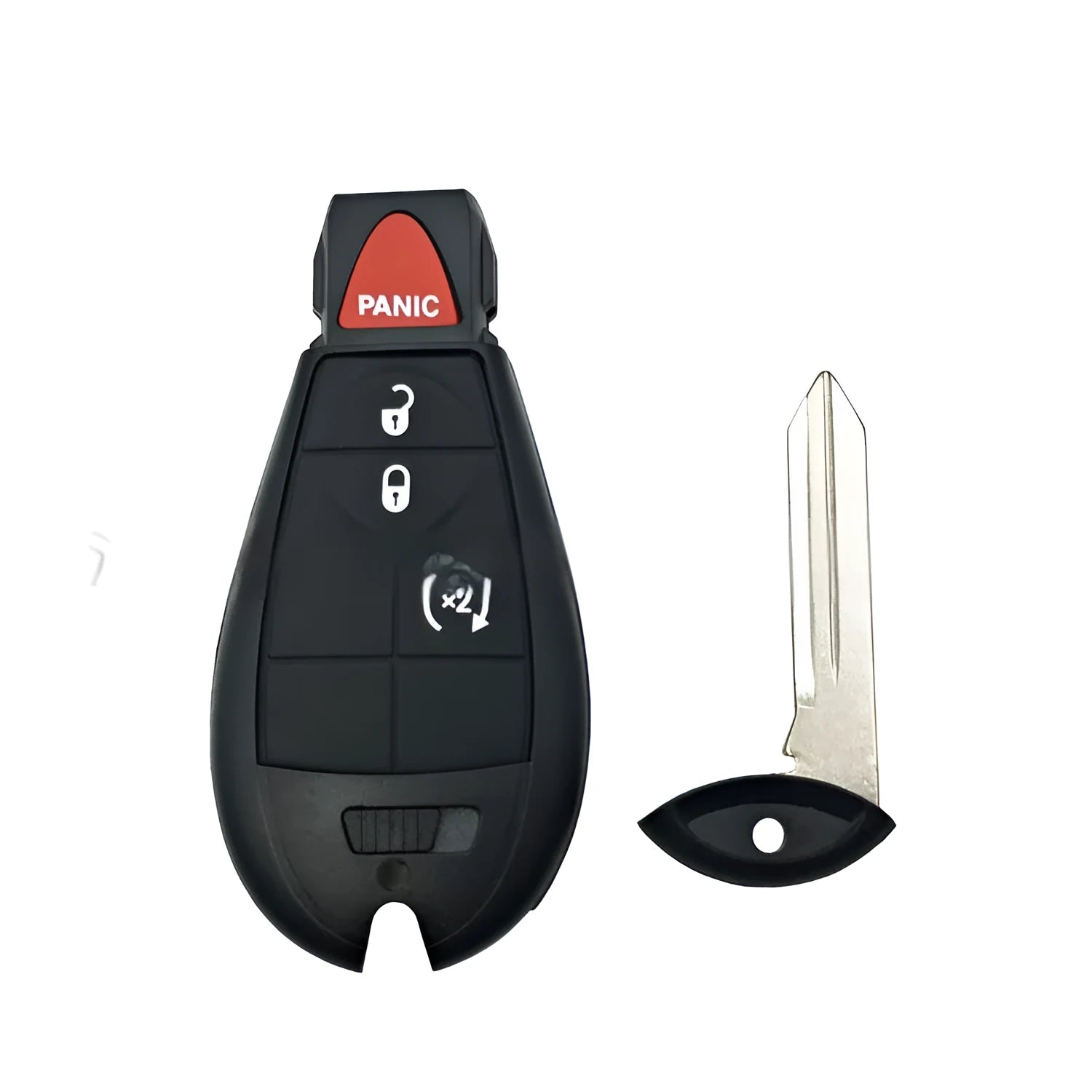 Dodge car smart card key replacement shell in ABS brass, showing dimensions 85mm x 42mm x 15mm.