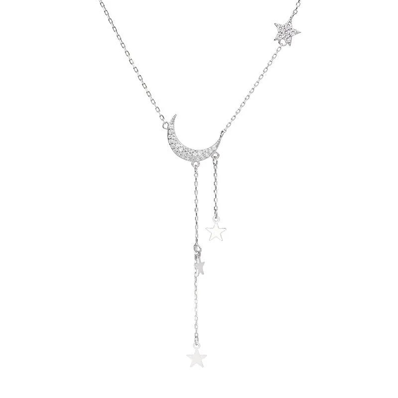 Super Fairy Moon tassel necklace XINGX copper mixed gem inlay pendant adjustable chain silver white