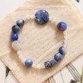 Natural blue point stone and black hair crystal agate hand-woven unisex bracelet with round and oval geometric beads