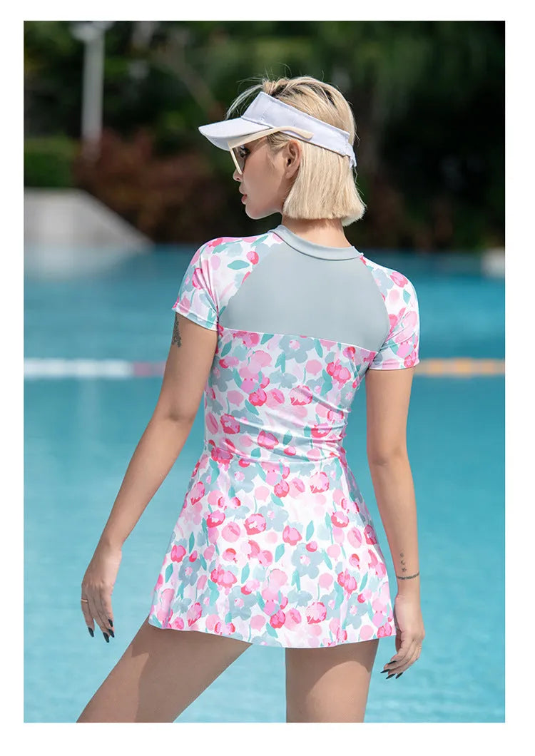 Fashion printed plus size one-piece swimsuit in polyester fabric for hot spring wear, available in M to 3XL