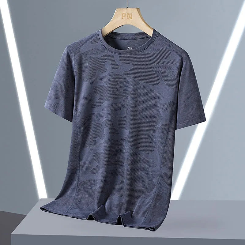 Breathable Quick-Drying Summer Plus Size Camouflage Top Round Neck Short Sleeve for Men Loose Fit Available in M-6XL Black White Army Green Dark Gray