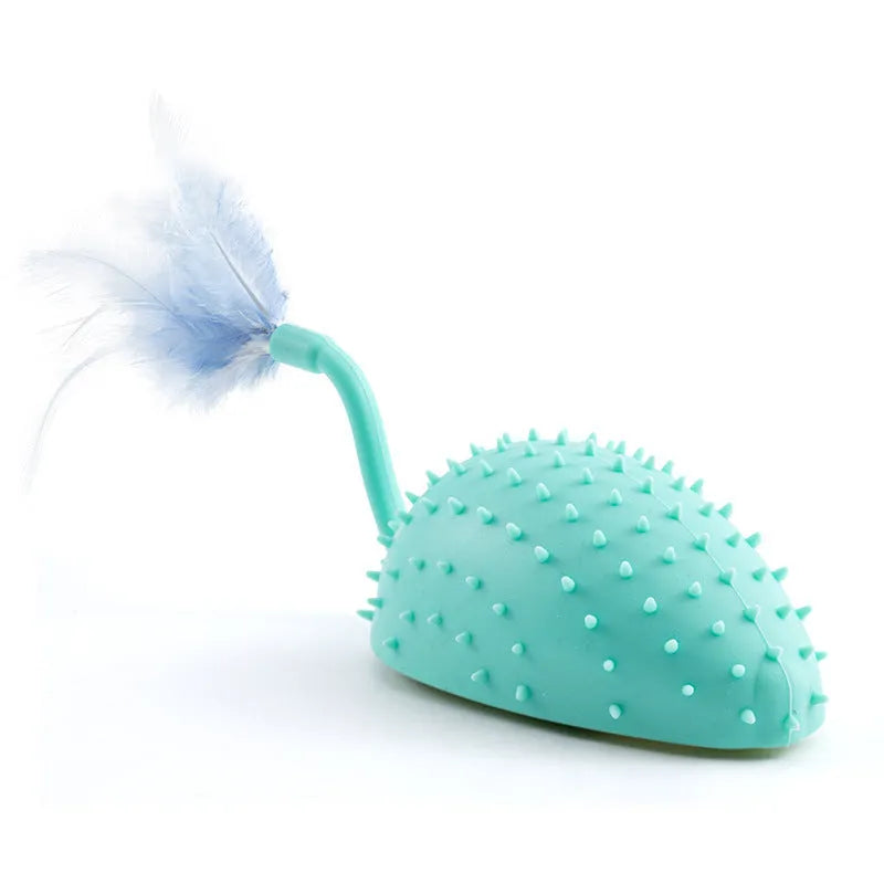 Remote control smart charging silicone mouse cat toy in cyan with remote and feathers
