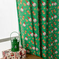 Green and red Christmas curtain with printed snowman and angel cartoon designs for living room window treatment
