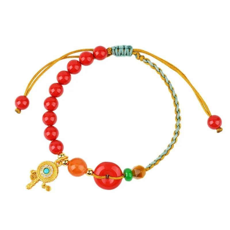 Hand-woven cinnabar peace blessing buckle bracelet Emperor red sand geometric national style women's accessory