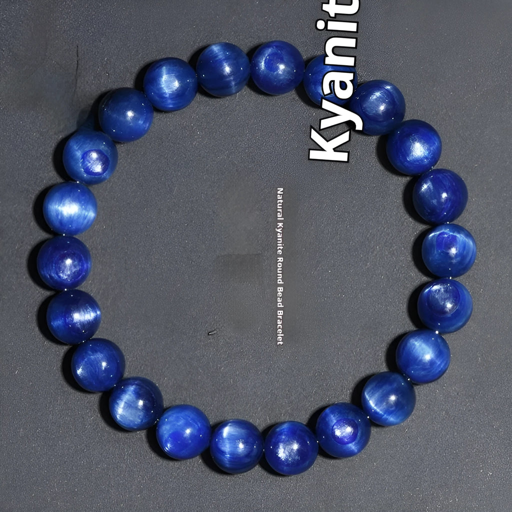 Blue crystal bracelet with geometric shape and Ruyi design element on wrist