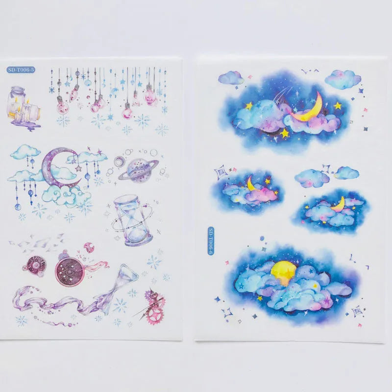 Fantasy Stars hand account and paper sticker set on Japanese paper, 10.5x14.1 cm, in paper bag packaging