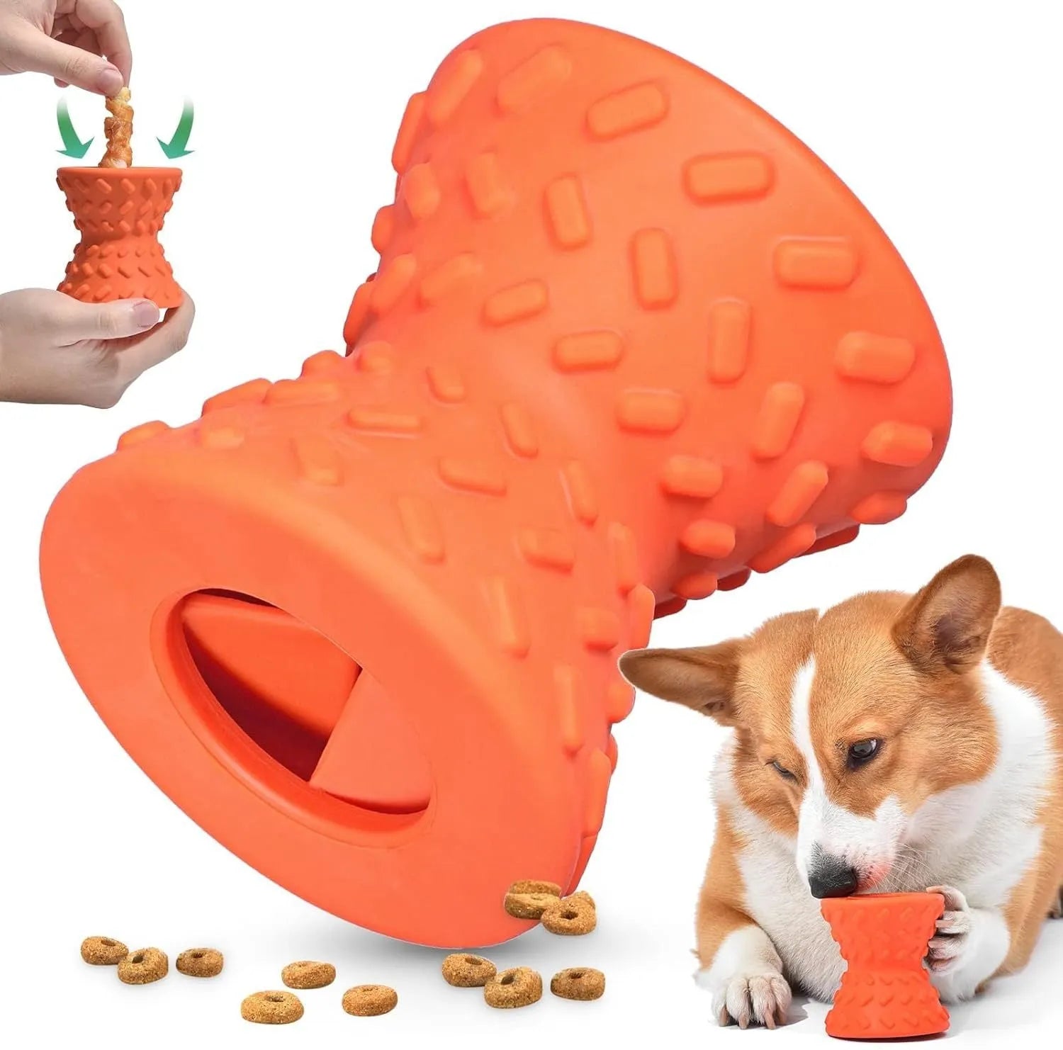 Blue natural rubber dog chew toy with hollow treat-dispensing centre and bone shape