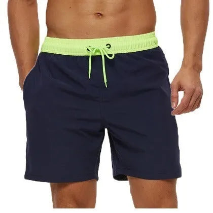 Men's blue stitching waist drawstring athletic shorts with zipper pocket and padding