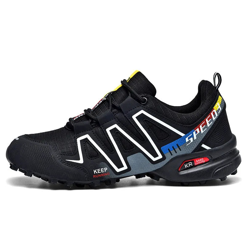 Men's plus size low-top casual running shoes in grey orange colour with synthetic leather upper and rubber sole.
