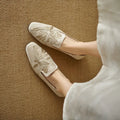Women's embroidery low-cut flat pumps soft bottom retro round toe cloth shoes mid heel black green milky white