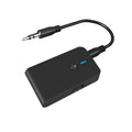 Black Bluetooth 5.0 audio adapter with 3.5mm AUX plug and external power cable
