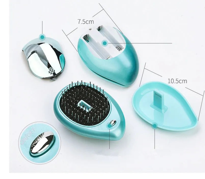 Pink electric sound wave vibration magnetic massage comb with ergonomic handle and negative ion function