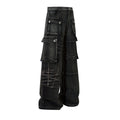Men's black cotton loose-fitting wide-leg trousers with embroidery, front view, size M-XXL