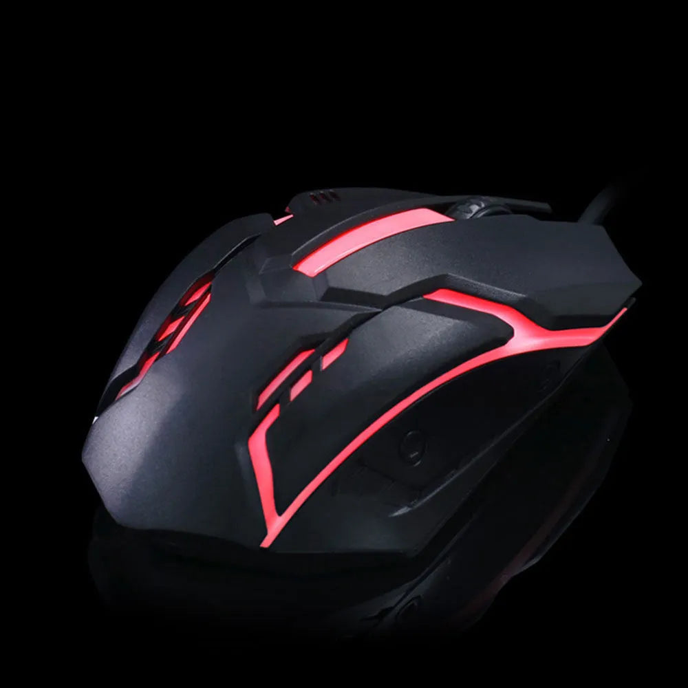 Wired luminous computer mouse with USB cable showing black and white colour options