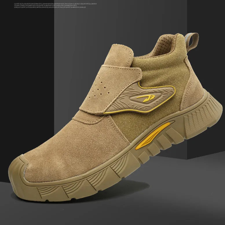 High-top electric welding shoes with steel toe cap and pig super fiber upper, anti-penetration safety footwear