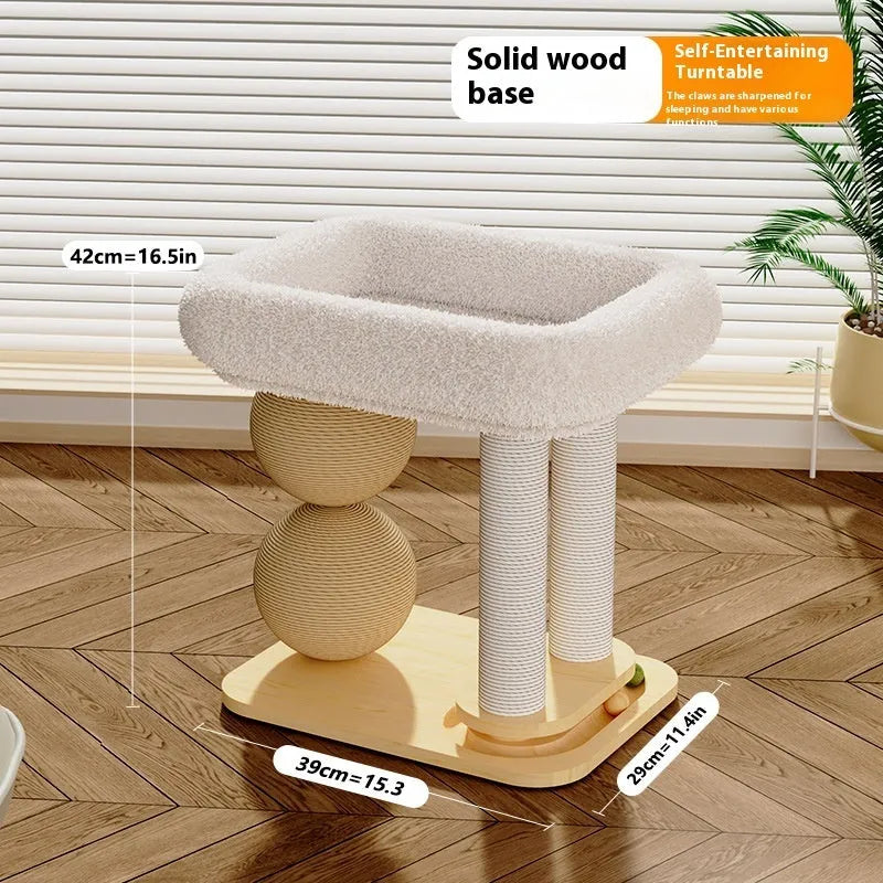 Pine wood cat nest with scratching balls in sisal style finish
