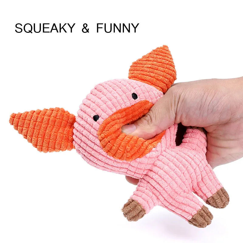 Cute animal shape plush squeaky chew toy for small medium dogs in bright colours