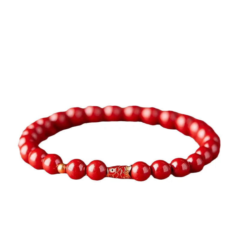 Natural raw ore cinnabar koi bracelet with golden ball model, 4mm beads, national style