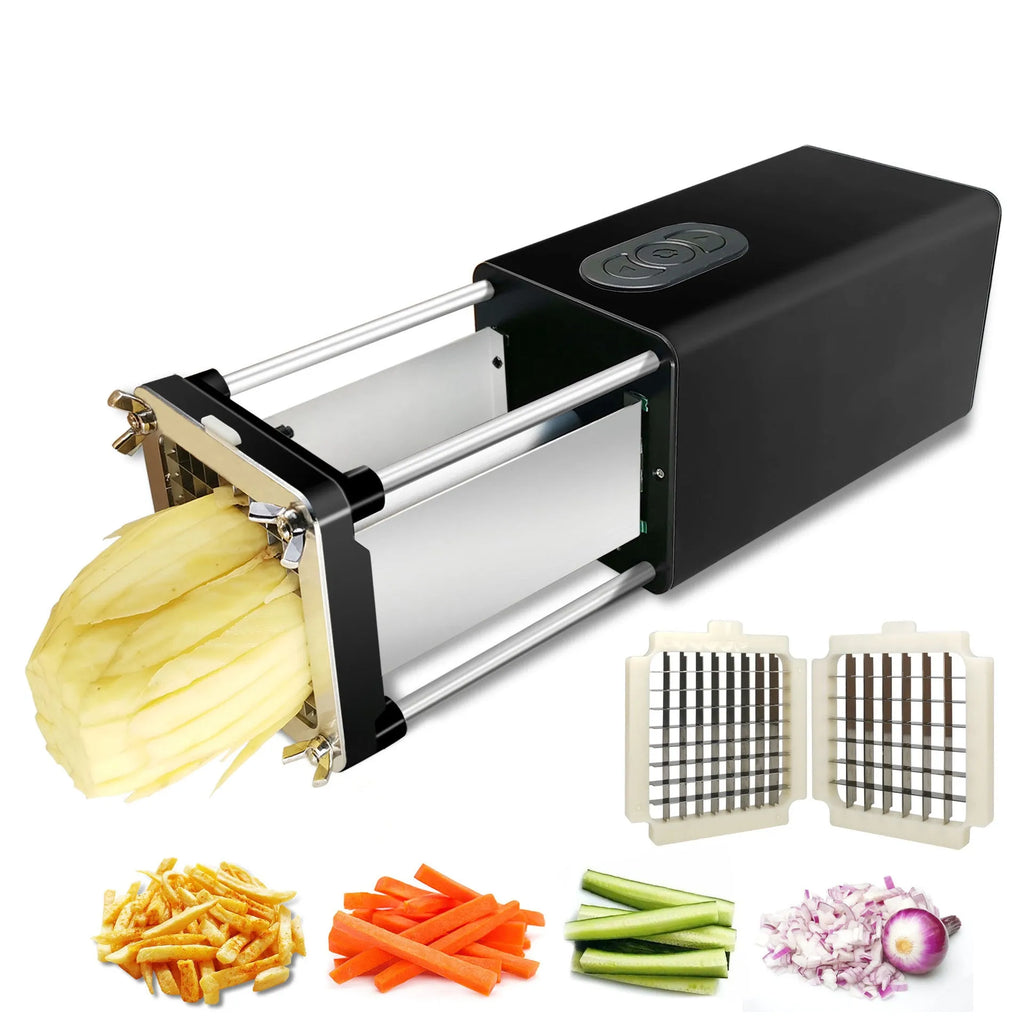 Electric french fry cutter machine black ABS body with stainless steel blades and top control buttons