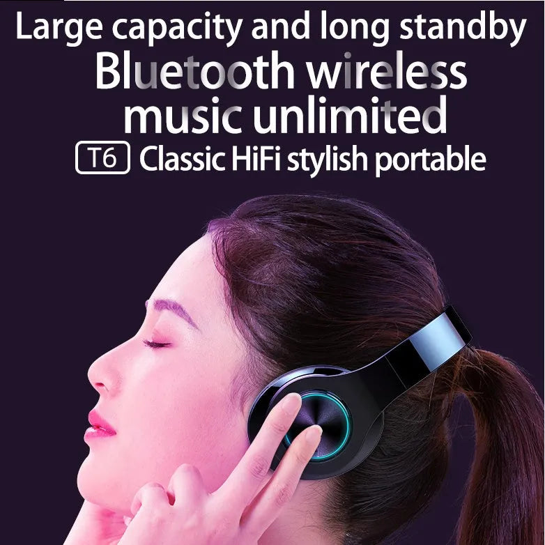 T6 wireless Bluetooth headset with stated 10-hour battery life and Bluetooth 5.0 connectivity.