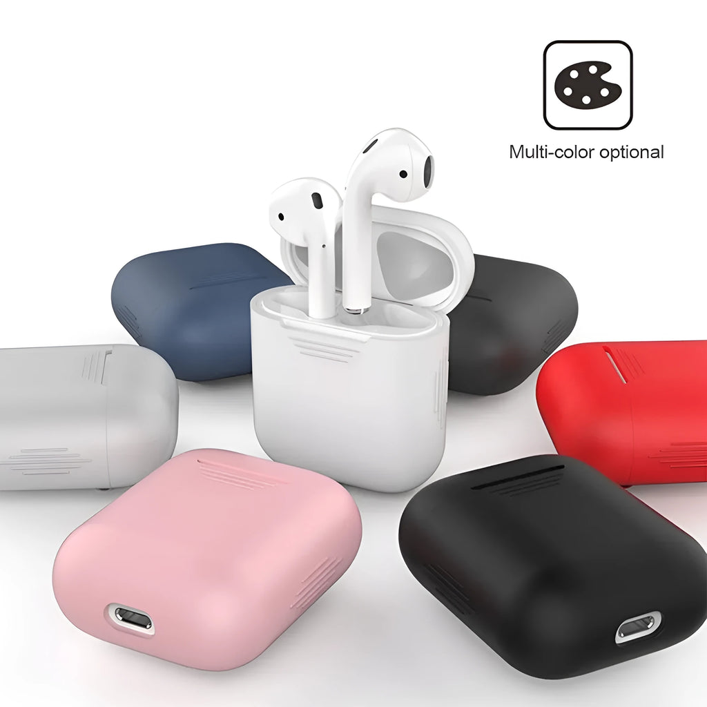 Silicone AirPods case with shockproof earmuffs and anti-lost rope in black for Apple iPhone models