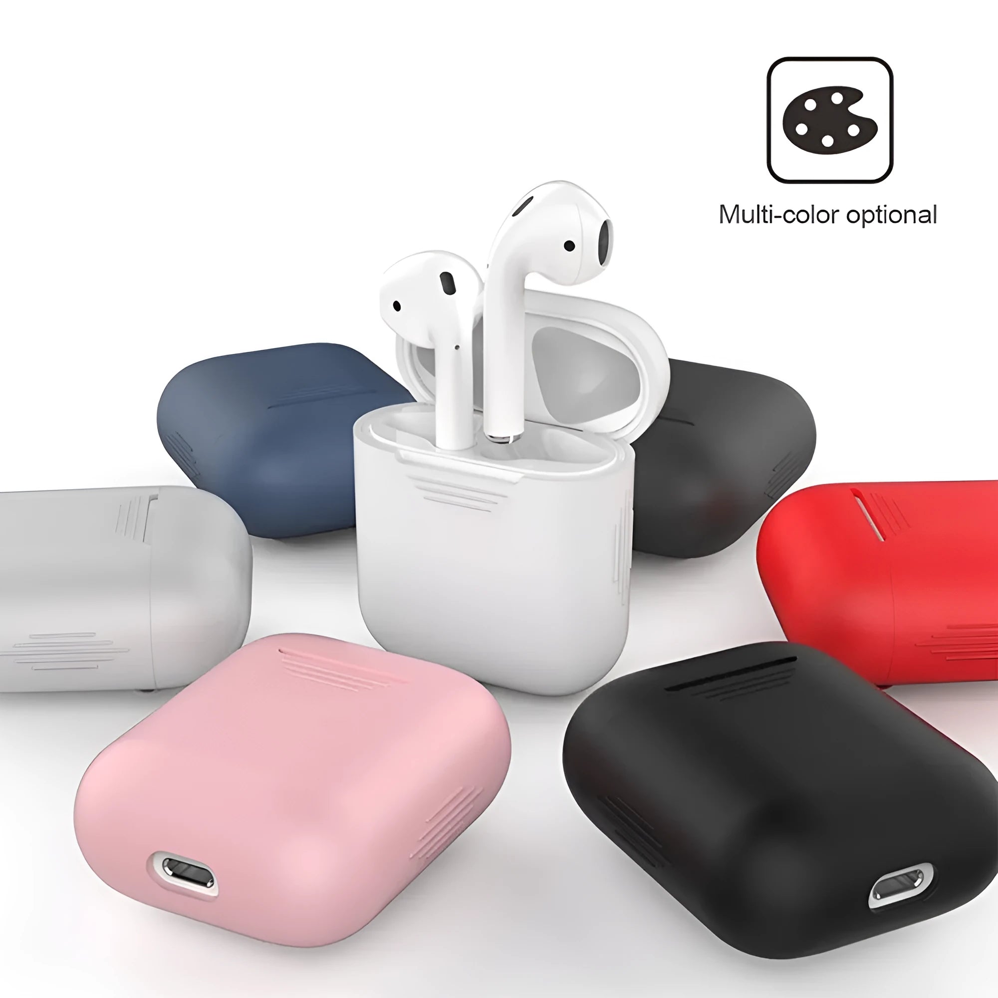 Silicone AirPods case with shockproof earmuffs and anti-lost rope in black for Apple iPhone models